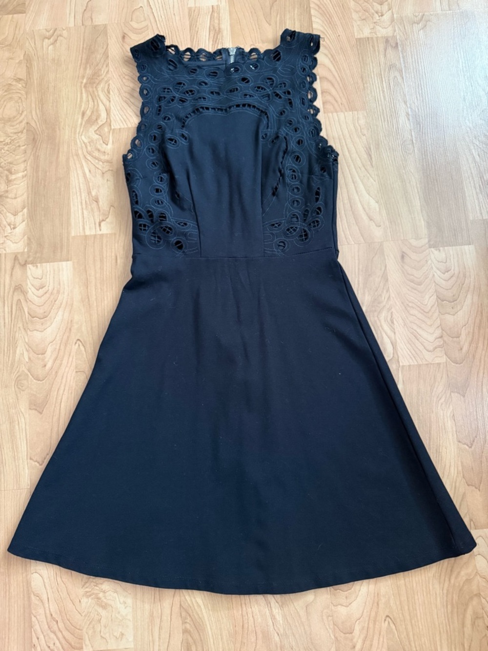Dex Black Sleeveless Eyelet Lace Fit-and-Flare Mini Dress